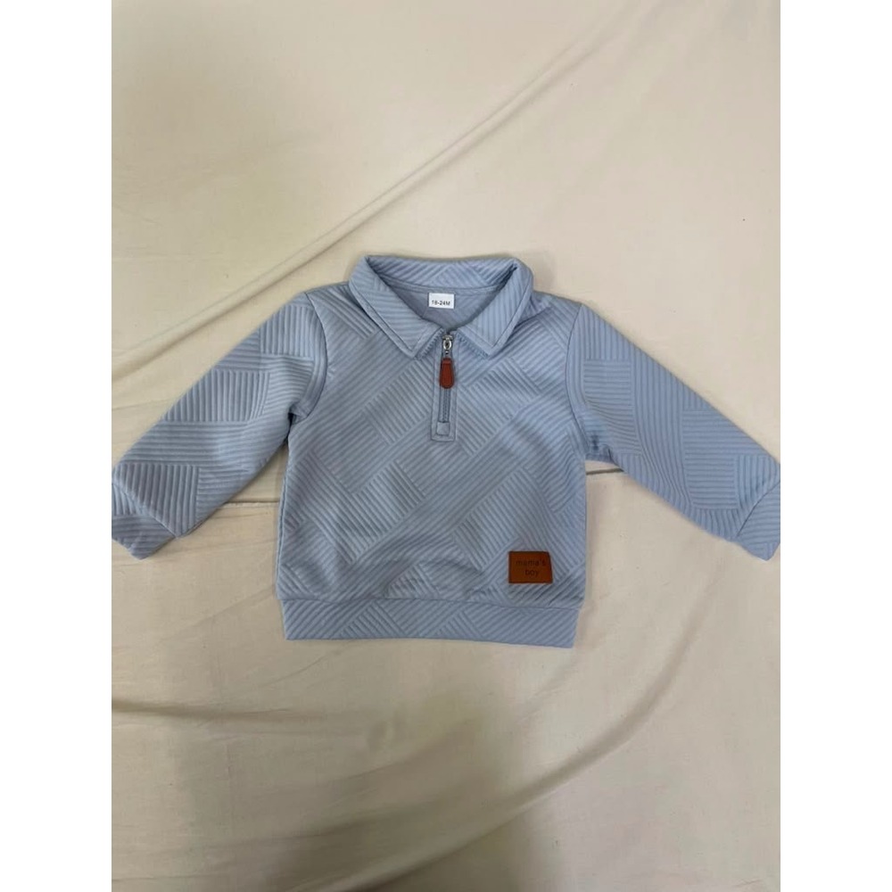 Mama's Boy Light Blue Geometric Quilted Quarter Zip Pullover 18-24M